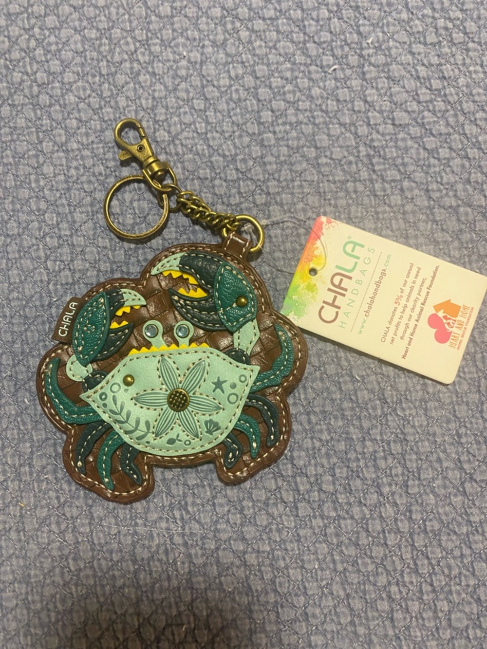 Chala Teal & Brown Decorative Crab Keychain Charm
